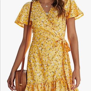 Yellow floral cross-over dress